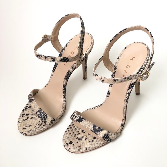 snake print ankle strap heels